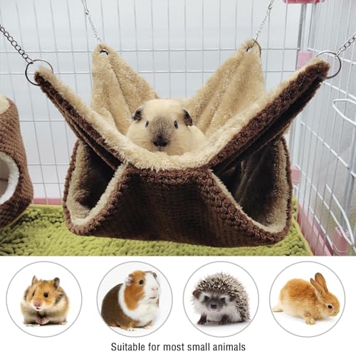 Yanmucy Double-Layer Fleece Rat Hammock House - Warm Soft Guinea Pig Hideout for Cage Accessories - Ferret Hamster Sleeping and Playing Hammock for Small Animals (Coffee) - color: Coffee