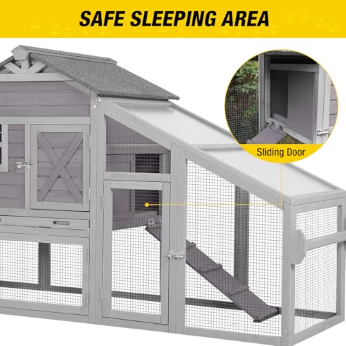 Aivituvin Chicken Coop Mobile Chicken House on Wheels Expandable Wooden Poultry Cage with Large Nesting Box Leakproof Pull-Out Tray Rabbit Hutch Bunny Cage,UV-Resistant Roof (Grey，AIR32) - size: Grey 73.38"L x 27.9"W x 43.2"H