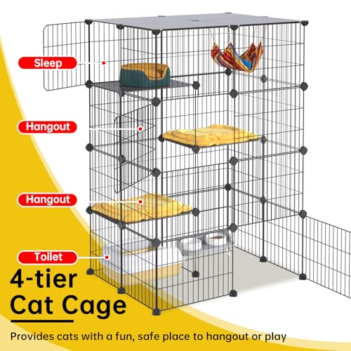 Oneluck 4-Tier Cat Cage for Indoor Cats 47.2-Inch Large Detachable Metal Wire Catio Enclosure Modular DIY Pet Playpen with 3 Platforms and 4 Doors for 1-2 Kittens 31.5 x 23.6 x 47.2 Inches Black - size: 31.5"L x 23.6"W x 47.2"H
