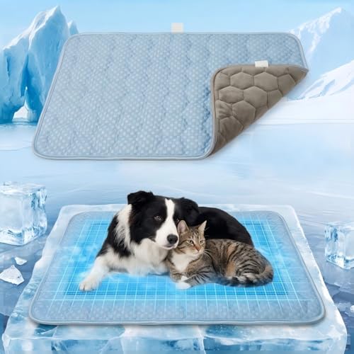 Dog Cooling Mat Q-MAX>0.5 Self-Cooling Mat for Dogs Crate Pad for Dogr, 2-in-1 Long-Lasting Cool Mats and Soft Kennel Pad for Dogs, Easy Washable Mat for Bed Crate Car - size: 36.0"L X 24.0"W