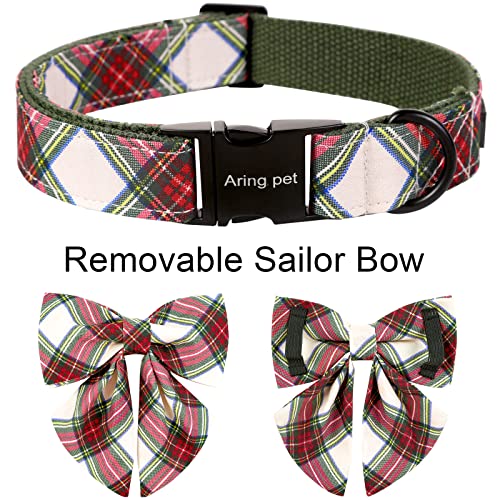 ARING PET Christmas Dog Collar, Cute Xmas Pet Collar with Sailor Bowtie Red and Green Plaid Bow Tie Collars with Metal Buckle for Puppy Small Medium Large Boy Girl Dogs-XS - color: Christmas-Sailor Plaid, size: X-Small (Pack of 1)