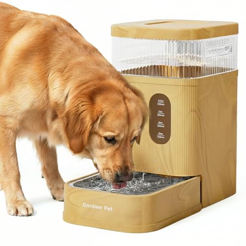 Gardner Pet 2.2 Gallon Automatic Dog Water Bowl Dispenser 8.5L Gravity Water Feeder with Stainless Steel Bowl & Maifan Stone Filter, BPA-Free for for Cats and Dogs (Brown, 2.2 Gallon) - color: Brown, size: 2.2 Gallon