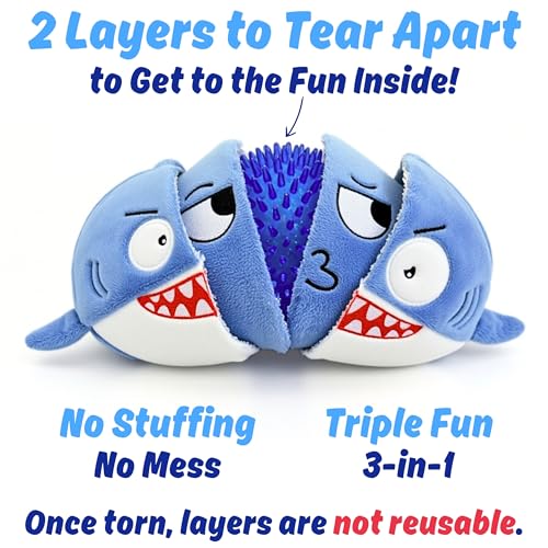 Dog Toy for Aggressive Chewers, Tough Squeaky Chew Ball, Large Breeds Gift | Super Strong, Durable Soft Plush Shark, No Stuffing Inside; Interactive for Puppies, Medium & Big Pets in a Birthday Gift Box - color: Blue