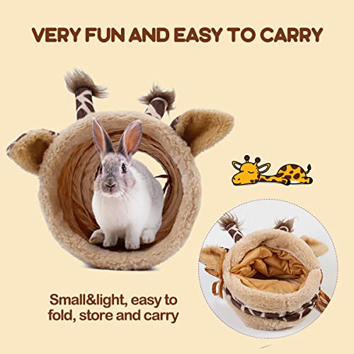 Bunny Guinea Pig Hideout Collapsible, Rat Ferret Tube Hideway, Small Animal Tunnel Toy Cage Accessories for Hedgehog Chinchillas Rabbit - color: Double pass tunnel-giraffe