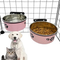 Dog Crate Food and Water Bowl 2Pcs Small Pet Hanging Kennel Removable Dish Feeding Cup No Spill with Holder for Medium Large Size Cat Puppy (Pink, 5.5''X2.3''&6.3‘’X2.5'') - color: pink