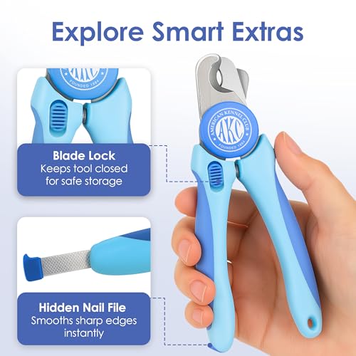 AKC Dog & Cat Stainless Steel Nail Clippers with Safety Guard and Nail File | Professional grooming tool with stainless steel blades and an easy-grip anti-slip handle for all pet sizes. - style: Nail Clipper
