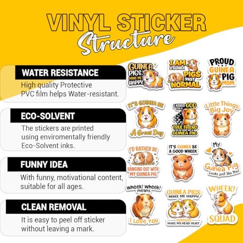 (12pcs-3in) Guinea Pig Sticker Kawaii Pet Animal Lover Vinyl Decal Stickers | Gifts For Parents Friends Teachers Pet Owners Guinea Pig Fans For Laptop Water Bottle Tumbler Mug Notebook Journal Phone Case - color: Guinea Pig, size: 3 Inches
