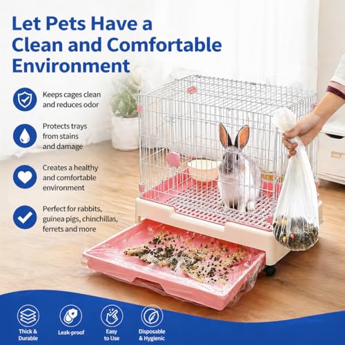 Disposable small animal cage liner, plastic liner covers 15x9, 8X12,13x11, 14x12 inches, suitable for rabbits, birds, guinea pigs, and chinchillas. 3-Second Quick Clean (100).