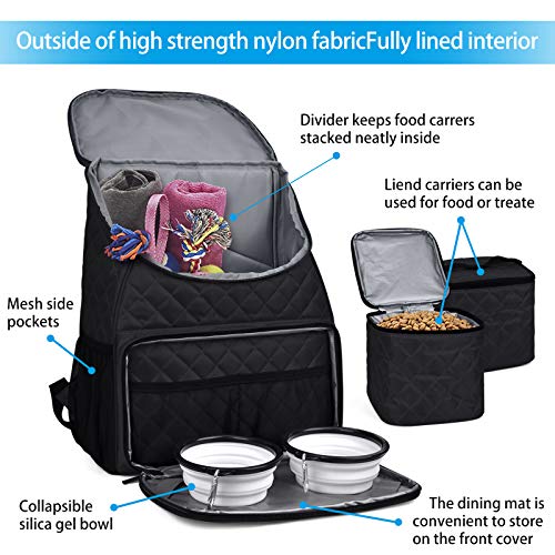 BAGLHER Dog Travel Bag, Airline Approved Pet Supplies Backpack, Dog Travel Backpack with 2 Silicone Collapsible Bowls and 2 Food Baskets, Black - color: Black-B