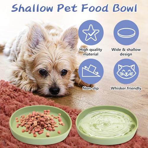 Fhiny 2 PCS Silicone Cat Food Bowls Shallow Dog Bowl 7" Non-Slip Pet Feeding Dishes for Dry and Wet Food Whisker Fatigue Cat Plates for Kitten Puppy and Small Pets(Green) - color: Green
