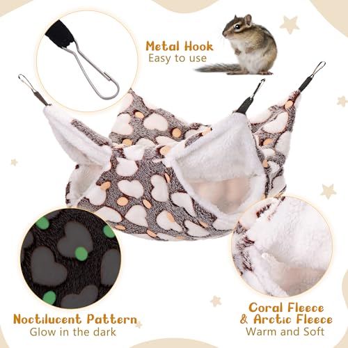 Noctilucent Luminous Brown Guinea Pig Rat Hammock Bunkbed Hanging Tunnel | Mogoko Hanging Soft Bed Mat for Ferret Hedgehog Squirrel Hideout Cage Accessories (Tunnel and Bunkbed Hammock) - color: Brown