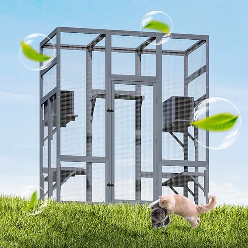 COZIWOW Weatherproof Wooden Multi-Level Indoor Outdoor Cat Enclosure | Multi jump platforms, resting boxes, lockable door, multi-pet compatible, weatherproof wood, easy assemble & clean