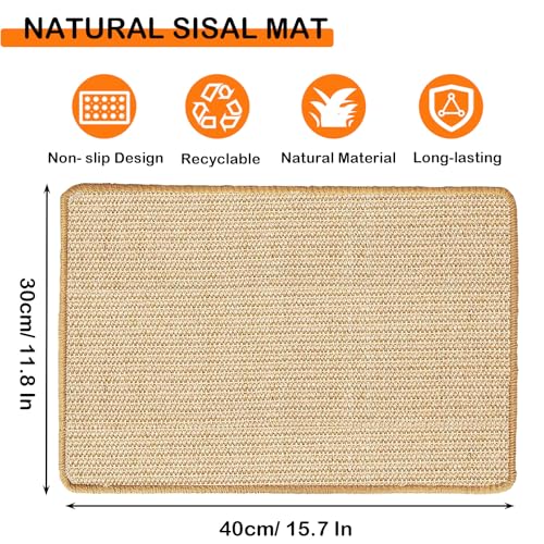 Rabbit Scratching Pad Natural Sisal Bunny Scratch Pad 16 x 12 Inch, Claws and Teeth Care Rabbit Scratcher Mats Chew Toys Indoor Bunny Accessories for Bedding Biting Sleeping Resting(2 Pack) - color: Beige-2, size: 15.7" x 11.8" (2 Pack)