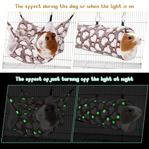 Noctilucent Luminous Brown Guinea Pig Rat Hammock Bunkbed Hanging Tunnel | Mogoko Hanging Soft Bed Mat for Ferret Hedgehog Squirrel Hideout Cage Accessories (Tunnel and Bunkbed Hammock) - color: Brown