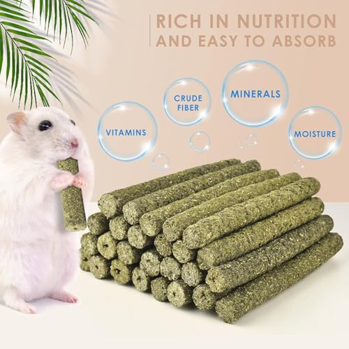 Grddaef 45Pcs Rabbit Toys, 300g Natural Timothy Grass Molar Teeth Stick Chew Toys for Chinchilla Rabbit Bunny Guinea Pig Treats - color: 18 Pcs