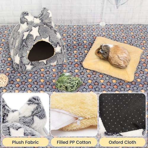 Mygeromon Guinea Pig Bed Rabbit Hideout Cuddle Cup Washable (Star Style) | Winter, Small Animals Sleeping House, for Ferret, Chinchilla, Bunny - color: Star Style
