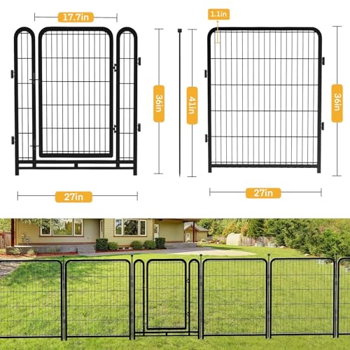Garden Fencing 36 Inch High, 4 Panels Total 8.9 Ft(L) Dog Fencing Outdoor for Yard, 4 One-Sided Plate, No Door, Anti Dig Fence Barrier, Dog Pen, Rabbit Fence, Garden Fences and Borders