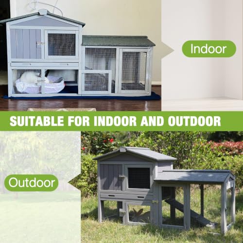 GUTINNEEN Chicken Coop Hen House with Run Outdoor Rabbit Cage Indoor Bunny Hutch with Waterproof Roof Poultry Cage,Rabbit Hutch with No Leakage Pull Out Tray - color: Grey