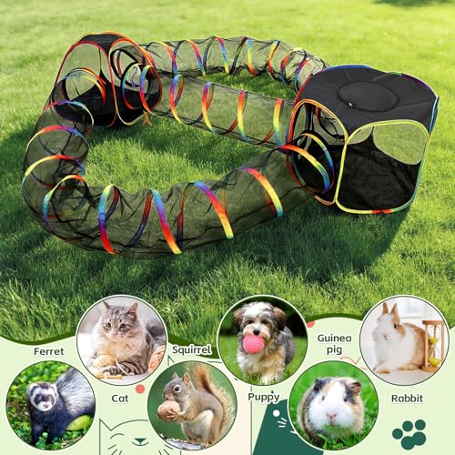 CypherX Outdoor Rainbow Cat Enclosure, 5 in 1 Portable Cat Tents for Outside Cage Free Outside Pet Enclosure Cat Tunnel Outdoor Playground for Indoor Cats and Small Animals - size: 5 in1 Loop(11.8"W)