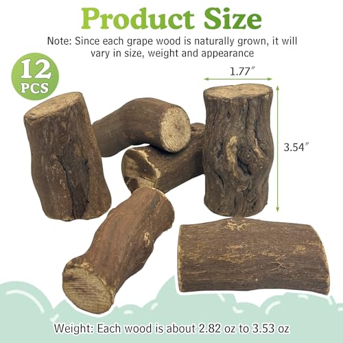 PINVNBY 12 PCS Rabbit Chew Toys Natural Grape Wood Bunny Chew Sticks for Teeth Grinding Guinea Pig Molar Treats Snack for Chinchilla Hamster Gerbil and Other Small Animals