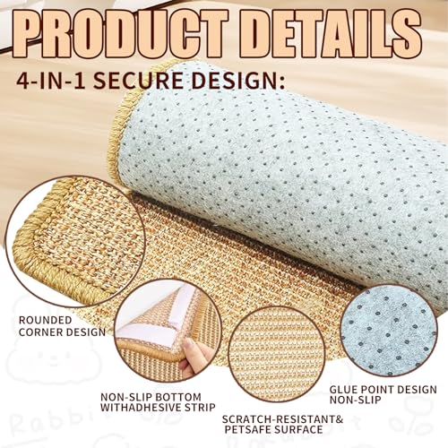 2Pcs 16x12 Inch Natural Sisal Rabbit Scratching Pad | Natural Bunny Scratching Pad Claws and Teeth Care Rabbit Mats for Cages