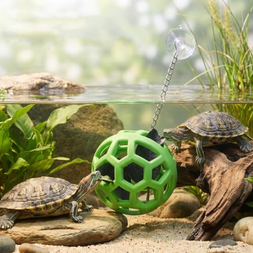Turtle Feeder Ball Tortoise Enrichment Toys Floating Feeder Toys with Chain | Silicone Hanging Hay Feeder for Small Animals, Turtle Foraging Aquatic Tank Accessories for Pet Tortoise Bearded Dragon