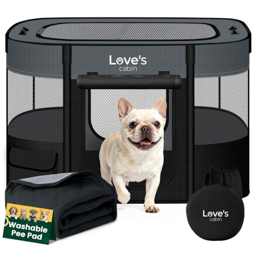 Love's cabin Dog Playpen Cat Pet Puppy Pen,Portable Playpens for Dogs Indoor Outdoor Travel Camping Use,Foldable Kennel Tent Crate for Rabbit Small Animals with Carrying Case (Grey with Pad, Small) - color: Gray with Pad, style: Small
