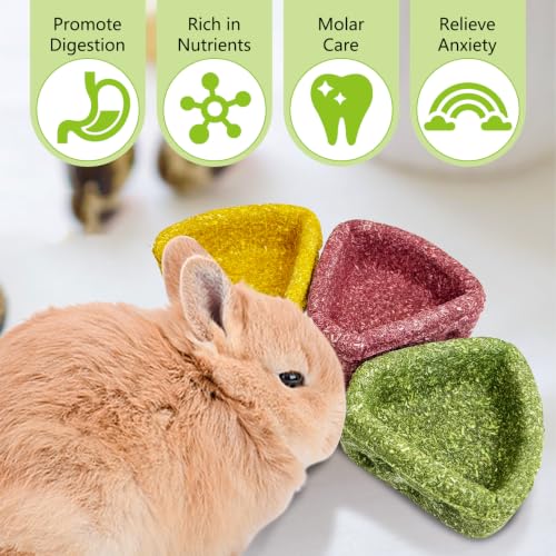 6 PCS Bunny Chew Toys for Teeth Natural Guinea Pig Treat Sweet Potato Pumpkin and Timothy Hay Chewing Bowl Edible Small Animal Molar Toys for Rabbit Chinchilla Hamster Gerbil Rat - color: Triangle,Multi-colored