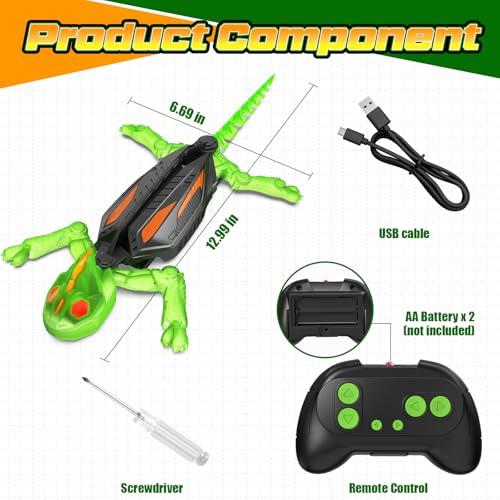 Wall Climbing Gecko, Glow-in-The-Dark Lizard Wall Crawler, Remote Control Lizard with LED Eyes, 360° Rotating Electric Reptile Robot for Floor and Wall, Christmas Birthday Gift for 3-8 Year Old Kids - color: Green