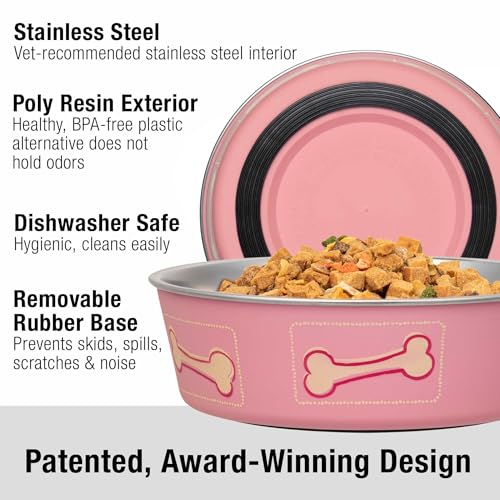Loving Pets Bella Dog Bowls- Stainless Steel Dog & Cat Bowls - Spill Proof Dog Food Bowl, Cat Bowl, Puppy Essentials & Pet Supplies Great for Home & Travel (Large 35-65 lbs, Coastal Pink) - color: Coastal Pink, size: Large (35-65lbs)