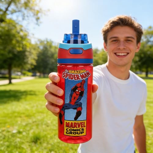 Bioworld Spider-Man Classic The Amazing Spider-Man Red 24 Oz Plastic Water Bottle With Dual Spout Lid - color: The Amazing Spider-Man Red