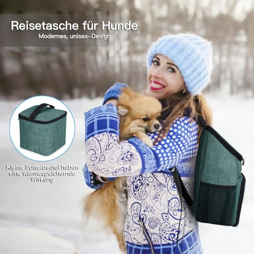 BAGLHER丨Dog Travel Bag, Airline Approved Pet Supplies Backpack, Dog Travel Backpack Accessories Set with 2 Silicone Collapsible Bowls and 2 Food Baskets. Green - color: Green-A