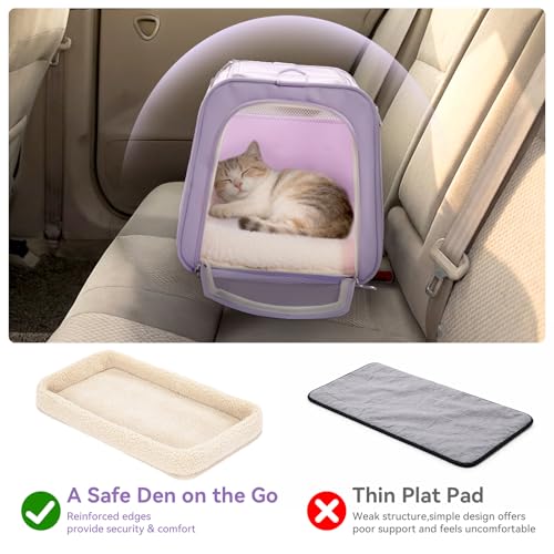 PETSFIT Cat Carrier Soft with Patented Safety Buckles, Safe for Car Travel | Lockable Zippers, Safety Tether, Escape-Resistant Pet Carrier for Vet Visits, Airline Approved Under-Seat, Up to 12 lbs - color: Purple, size: 18.0"L x 11.0"W x 11.0"H