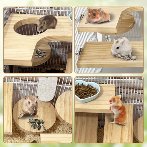 Wooden Chinchilla Cage Platforms Set 7 Pack Wood Shelves for Rat Cage Corner Ledges Small Animal Climbing Steps Standing Board for Juvenile Squirrel Gerbil Accessories - size: 7PCS