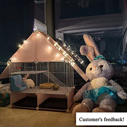 DuvinDD 2-Story Small Rabbit Cage Indoor Bunny Hutch with 2 Deep Pull-Out Trays and Urine Guard, Guinea Pig Cage Metal Wire Netting Villa, Small Animals House for Ferret, Chinchilla, Hedgehog - color: Pink