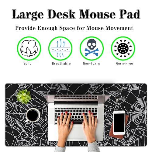 Gaming Mat Black Long Mousepad, Desktop Pad Big Mouse Pads Desk Mouse Pad, Computer Pad Non-Slip Rubber Base Waterproof with Stitched Edges, 35.4" X 15.7" Spider Web - color: Spider Web