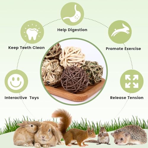 William Craft Bunny Chew Grass Balls, 6 Pcs Rolling Chew Toys for Small Animals, Natural Chew Grass Toys and Bunny Treats for Rabbits, Guinea Pigs, Chinchillas, Hamsters, Mice Teeth Grinding