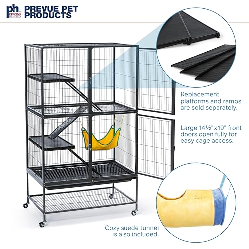 Prevue Pet Products Feisty Ferret Home with Stand, Black Hammertone with Hammock and Suede Ferret Tunnel 485 - style: Feisty Ferret Cage Bundle