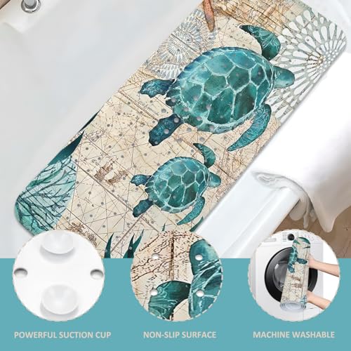 Sea Turtle Bathtub Mat Non Slip, Baby Bath Mat for Tub Rubber Tub Mat, Cute Kids Bath Mats for Bathroom Ocean Beach Anti Slip Shower Mat with Suction and Drain Holes Machine Washable, 40″X16″ - color: B02, size: 40" x 16" (Rectangular)