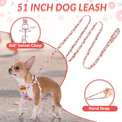 Lukovee Puppy Harness and Leash Set, No Pull, Lightweight Step in Vest | Adjustable, Soft Suede Vest, Easy Put on and off Pet Harness with Snap Buckle & 51in Leash for Small Medium Dogs (Flower, S) - color: Flower, size: Small ( 9-17.5lb )
