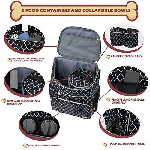 BAGLHER Dog Travel Bag Backpack, Airline Approved Pet Supplies Backpack, Dog Travel Bag with 2 Silicone Collapsible Bowls and 2 Food Baskets DLBlack - color: DLBlack
