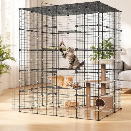 VEVOR Cat Cage 5-Tier 55"x40.98"x68.98" DIY Cat Playpen Indoor Enclosure, Detachable Metal Wire Kennel Crate with 5 Doors, Large Exercise Place Ideal for 2-3 Cats, Kittens and Small Animals, Black - size: 55 x 40.98 x 68.98 in