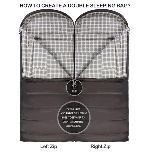 HiZYNICE Sleeping Bags for Adults XXL Cold Weather | 100% Cotton Flannel Winter Camping Large 90 x 39 in,Compression Sack Included - color: Olive Brown, size: 0F Left Zip