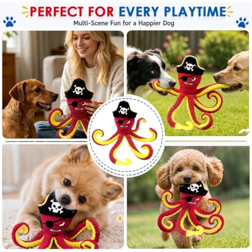 MAXBECK Interactive Octopus Dog Toy, Plush Dog Toy with Crinkle Paper & Squeaker, Tug of War Dog Toy for Small Medium Large Dogs, Soft Dog Chew Toy for Indoor Play, Puppy Training (I-Octopus-Red) - color: I-Octopus-Red