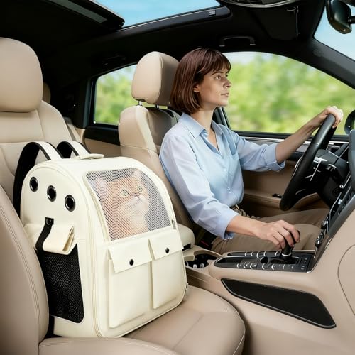Airline Approved Cat Carrier Backpack - Ventilated Breathable Mesh for Small Dogs & Cats (15lbs), Soft Sided Dog Backpack for Hiking, Camping, Travel & Vet Visits with Padded Straps (White) - color: White
