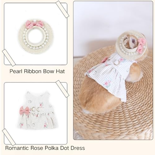 Rabbit Harness and Leash with Lovely Hat - Bunny Harness Escape Proof for Walking Running Hiking Camping Outdoor - Cute Small Animal Harness Leash Set (Medium) - size: Medium