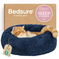 Bedsure Calming Cat Beds Donut Round Washable Kitten Bed,20 inches Navy | Fluffy Faux Fur Cuddler,Machine Washable,Anti-Slip Bottom,Anti-Anxiety,Deep Sleeping for Cats&Small Pets Up to 15 Lbs - color: Navy, size: 20"L x 20"W x 6"Th