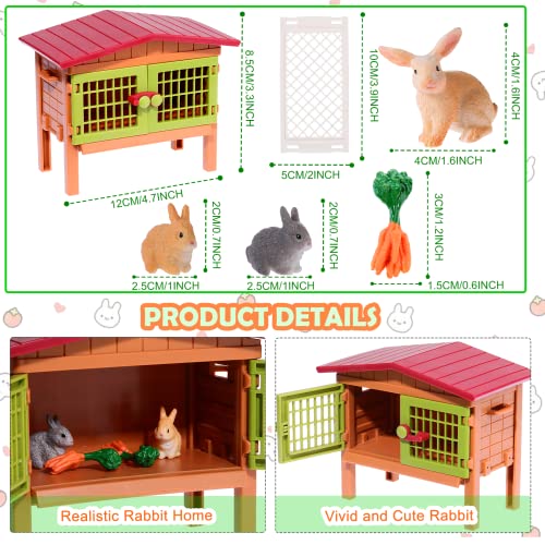 Civaner 11 Pcs Bunny Toys and Playsets Farm World Set Farm Animal Figures Barnyard Carrot Rabbit Hutch Accessories for Kids Ages 3 and Above Learning Educational Toys Birthday Gift
