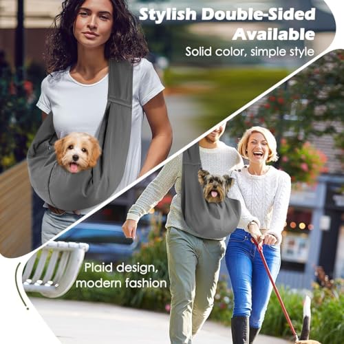 Pawaboo Small Dog Sling Carrier | Reversible Puppy Small Pet Carrier,Hands Free,Safety Buckle,Storage Pocket for Travel,Outdoor Activities Dark Gray - color: D-Dark Gray