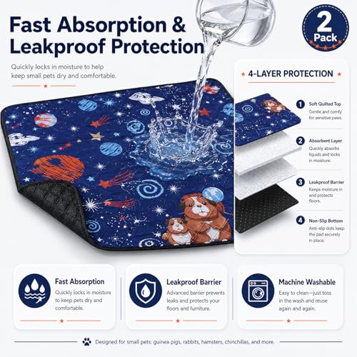 HERCOCCI 2 Pack Guinea Pig Cage Liner, 24"x48" Washable Guinea Pig Pee Pads, Absorbent Bedding Training Mat for Small Animal Guinea Pigs Rabbit Hamster Chinchilla Puppy